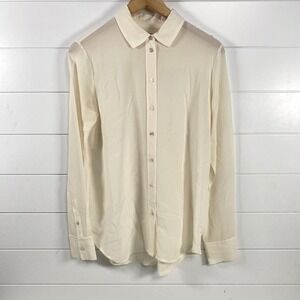 Everlane Womens The Must Have Shirt Washable Silk 2 Ivory Button Up Traditional